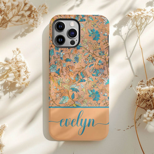 Custom Name Botanical Oriental Flowers iPhone Case